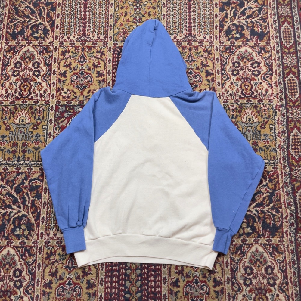 VTG Rare 70s Nike Orange Tag Cotton Quarter Zip Raglan Hoodie USA M White Blue - Picture 2 of 9